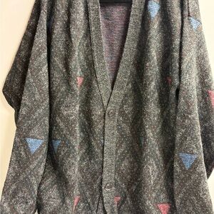 AMANA Men’s XLTall cardigan Acrylic/Wool Geometric Black/ Gray/Red/ Blue Sweater